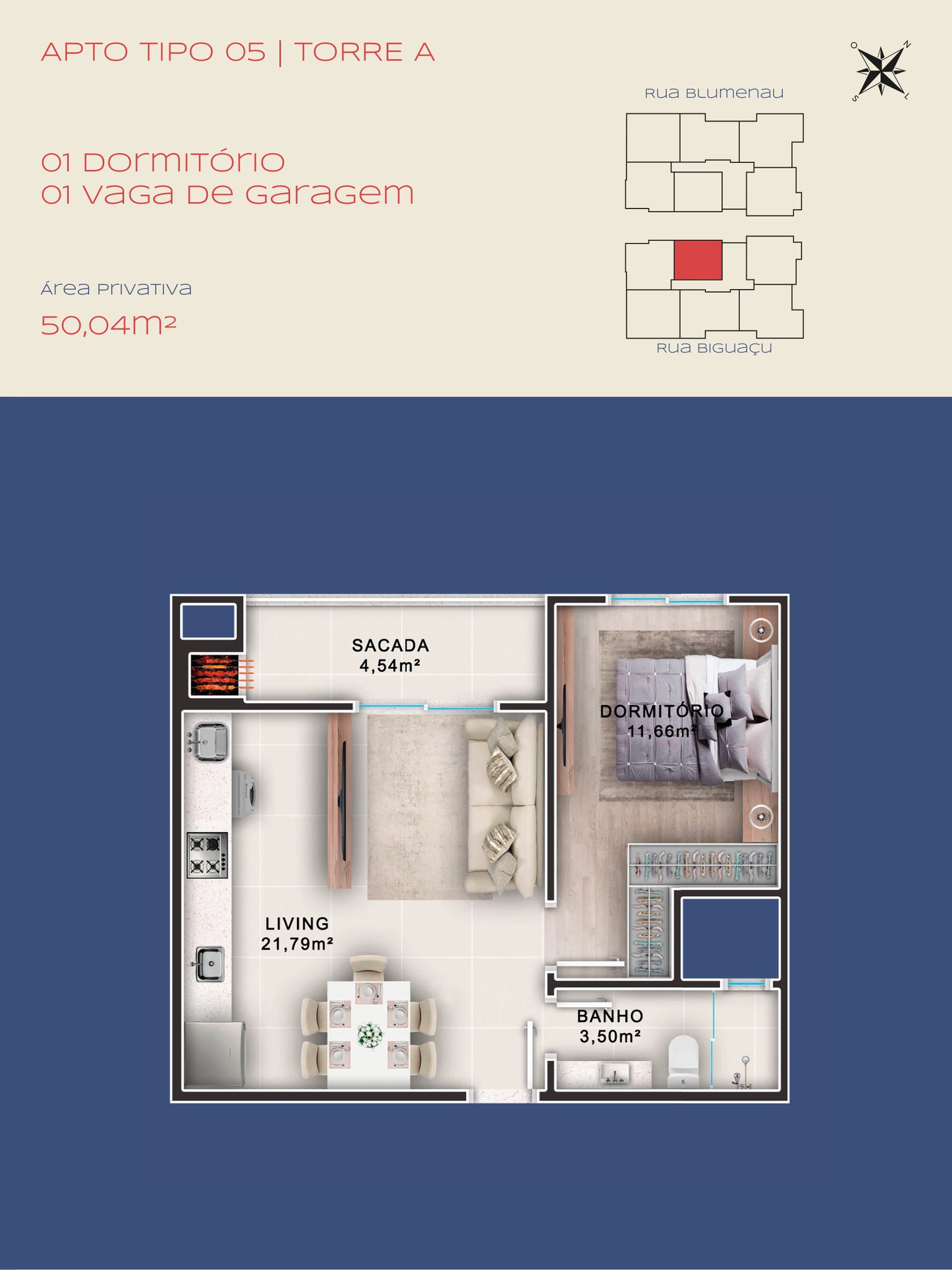 Apartamento na Planta com 1 Dormitório (50,94 m²) à Venda em Balneário Camboriú - Santa Catarina - Brasil - 5
