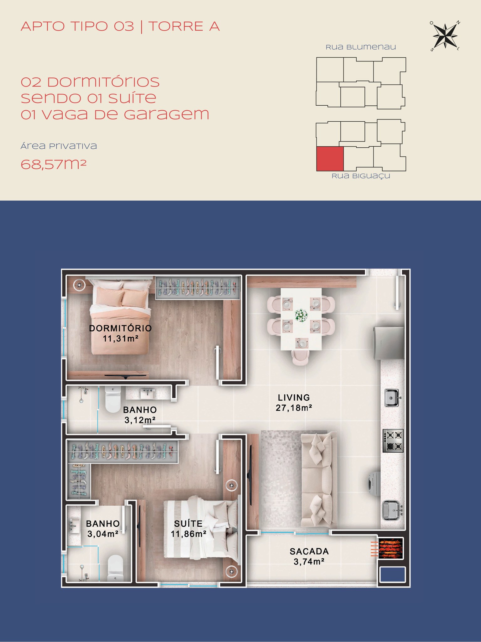 Apartamento na Planta com 2 Dormitórios e Suíte (68,55 m²) à Venda em Balneário Camboriú - Santa Catarina - Brasil - 5