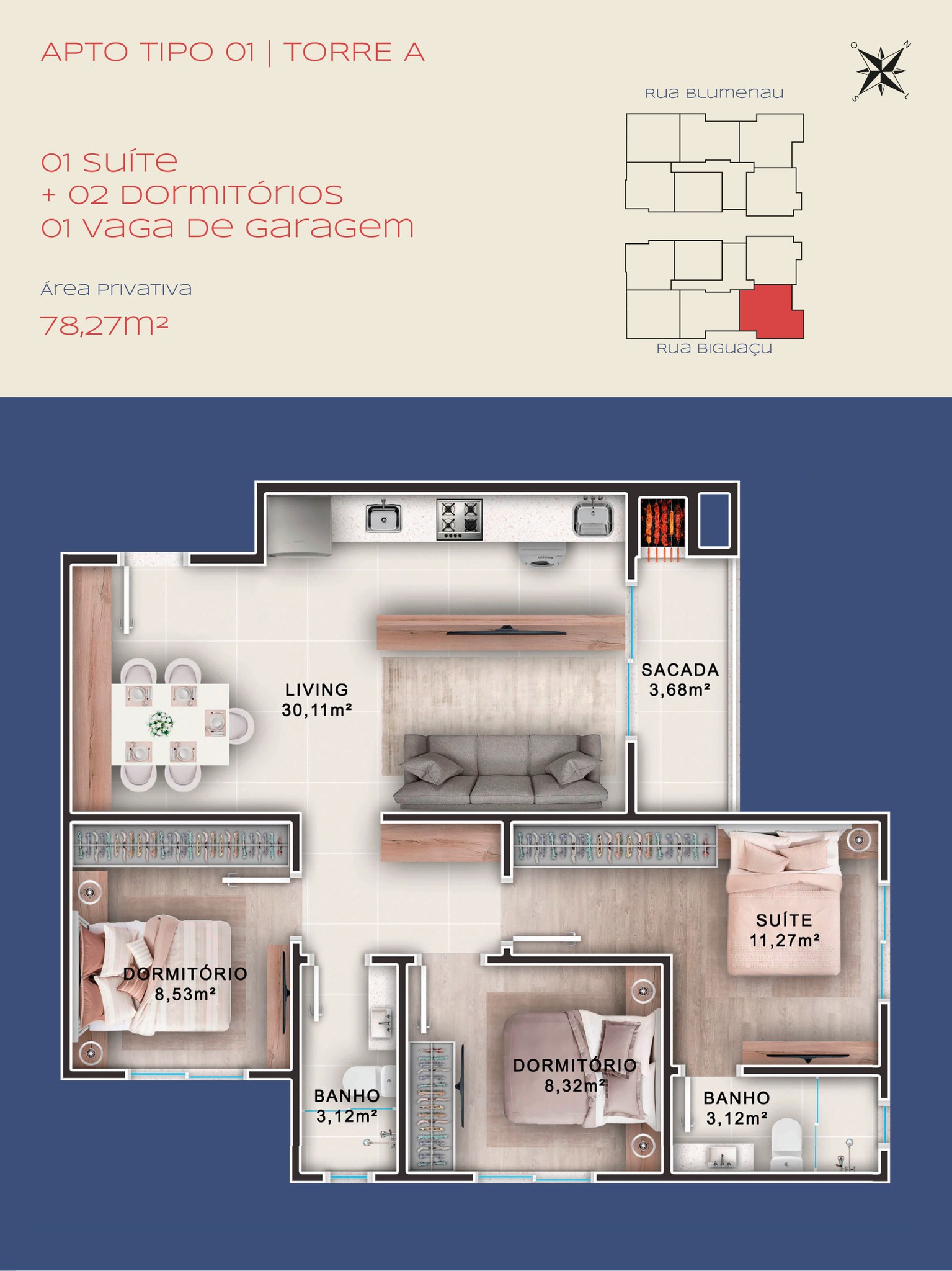 Apartamento na Planta com 3 Dormitórios e Suíte (80,08 m²) à Venda em Balneário Camboriú - Santa Catarina - Brasil - 5